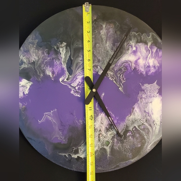 18" Circular Hand-Painted Wall Clock, Black, Purple White, minimalist style - Picture 3 of 4